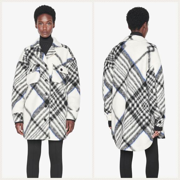 Anine Bing The Oakley Shacket Oversized In Cream Tartan Plaid Jacket Size L - Picture 16 of 16